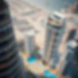 Aerial view of BM Tower showcasing its unique architectural design