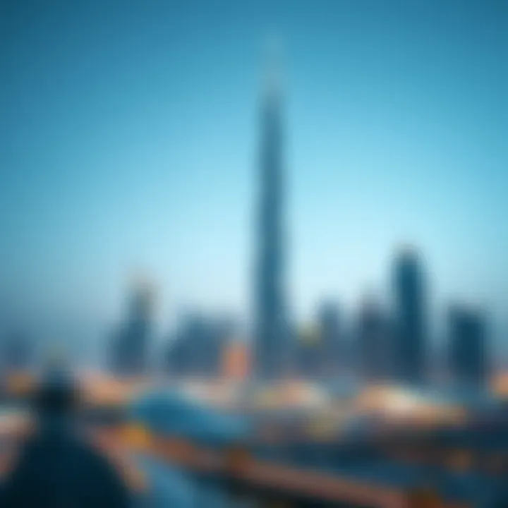 Dubai Skyline Highlighting BM Tower Futuristic skyline of Dubai with BM Tower prominently featured