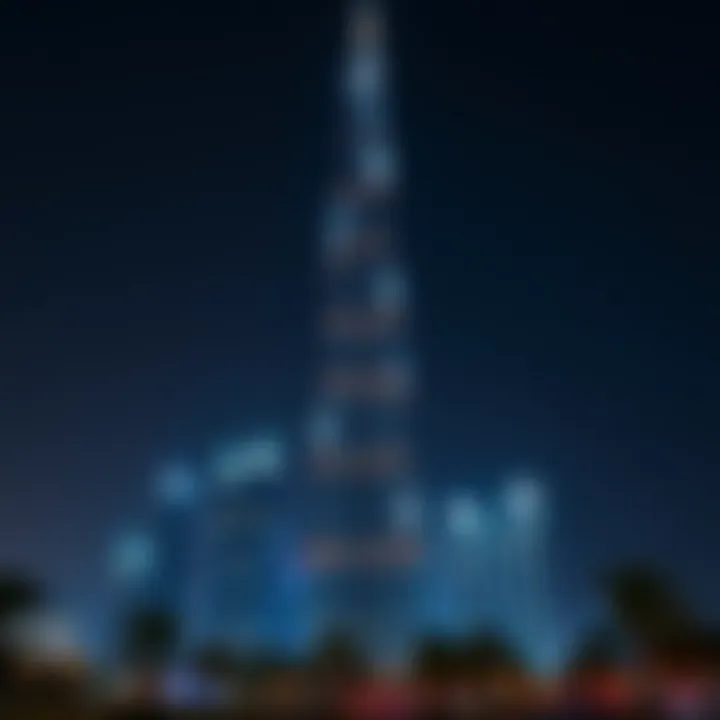 BM Tower Illuminated at Night Nighttime illumination of BM Tower standing tall in Dubai