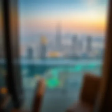 Panoramic view of Dubai skyline from Ciel Hotel balcony