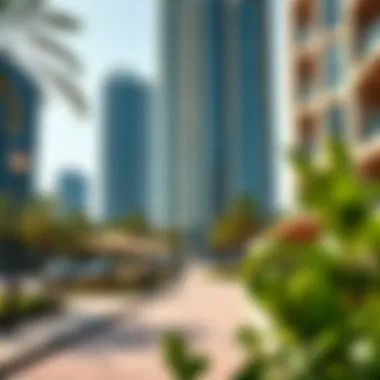 Surrounding amenities such as parks and cafes near Al Manara Tower