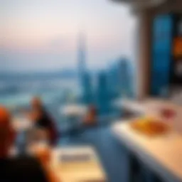 Elegant brunch setting overlooking Dubai's skyline
