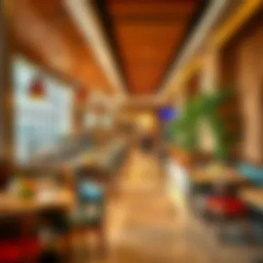 A vibrant dining area showcasing diverse culinary options at Dubai International Airport