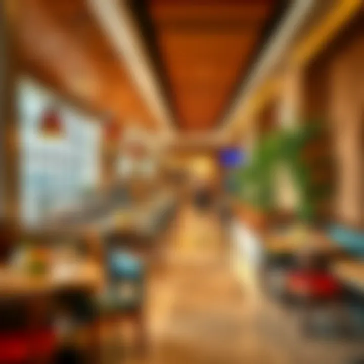 A vibrant dining area showcasing diverse culinary options at Dubai International Airport