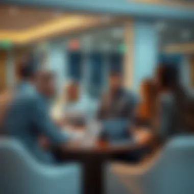 Business professionals discussing strategies in a modern office space within Dubai Commercity.