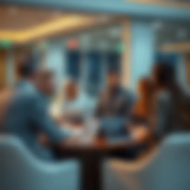 Business professionals discussing strategies in a modern office space within Dubai Commercity.