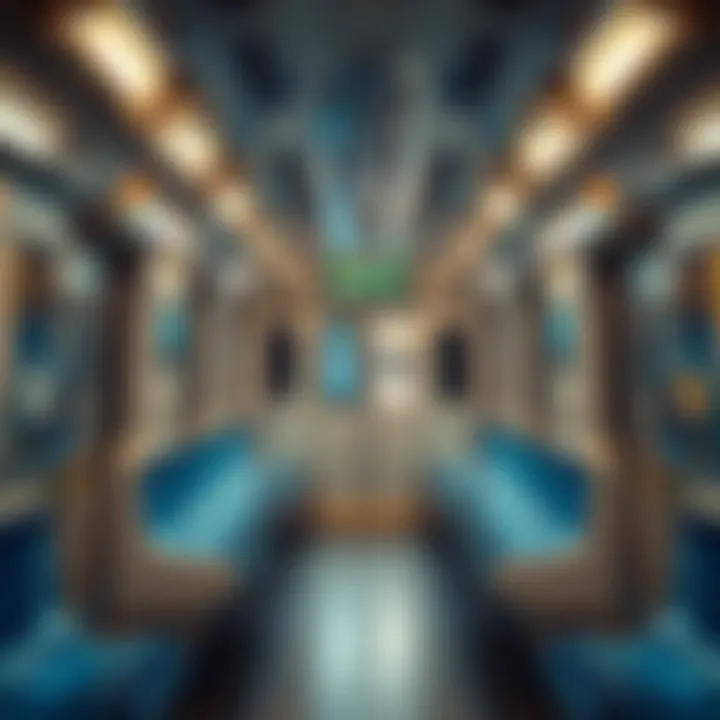 Inside a Dubai Metro Blue Line Train Interior view of a modern Dubai Metro Blue Line train