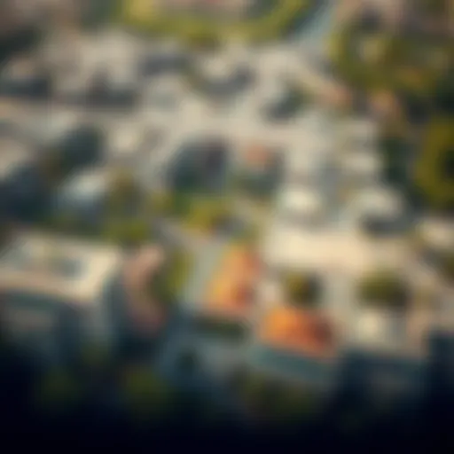 Aerial view of a modern community in Dubai showcasing innovative architecture and greenery