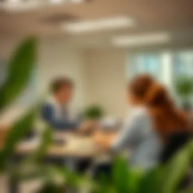 A financial aid office assisting students with their tuition queries.