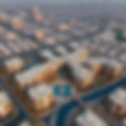 Aerial view of the Almaya Cluster Q in Dubai showcasing its unique architecture