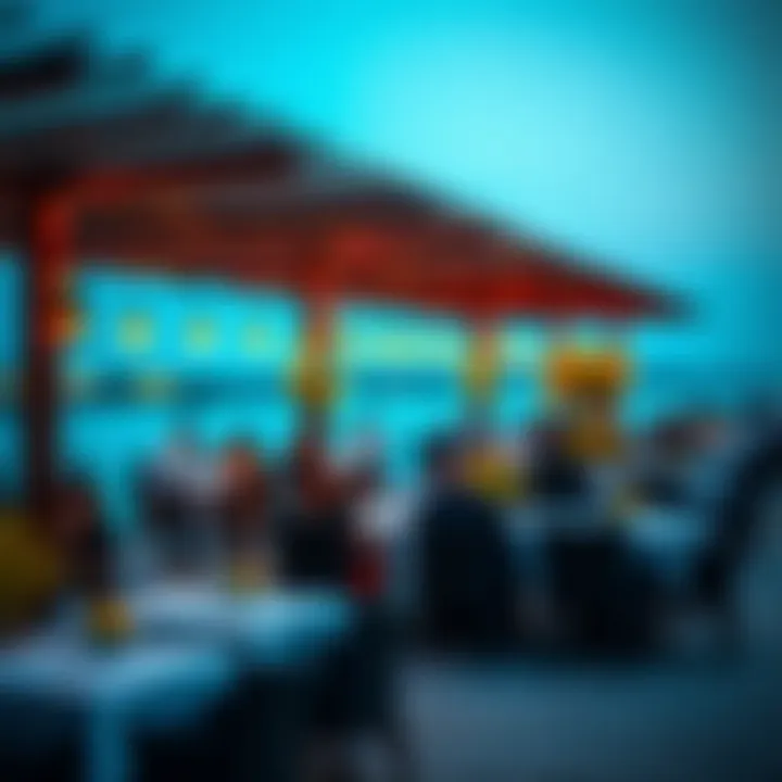 Diverse dining options along the waterfront of Bluewaters Island.