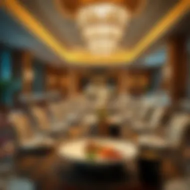 Dining Experience at Burj Al Arab Exquisite dining setup at one of Burj Al Arab's fine dining restaurants, featuring gourmet dishes and elegant ambiance.