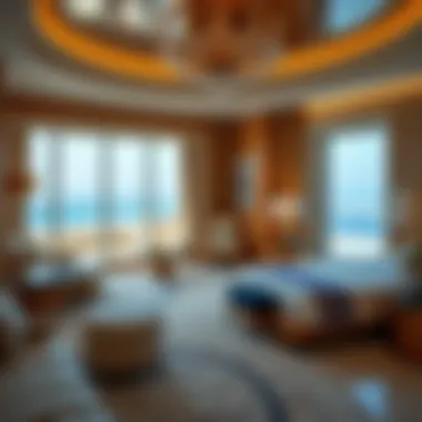 Luxurious Suite Interior at Burj Al Arab Luxurious interior of a suite in Burj Al Arab, highlighting opulent decor and breathtaking views.