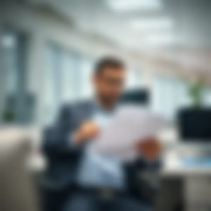 A businessman reviewing documents in an office within a free zone