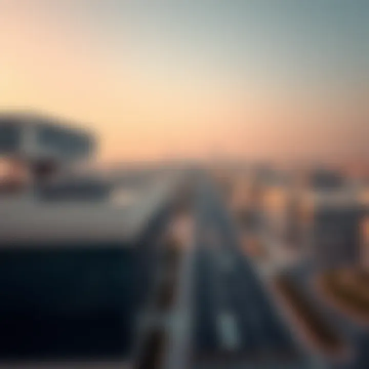 A panoramic view of a Dubai free zone showcasing modern infrastructure
