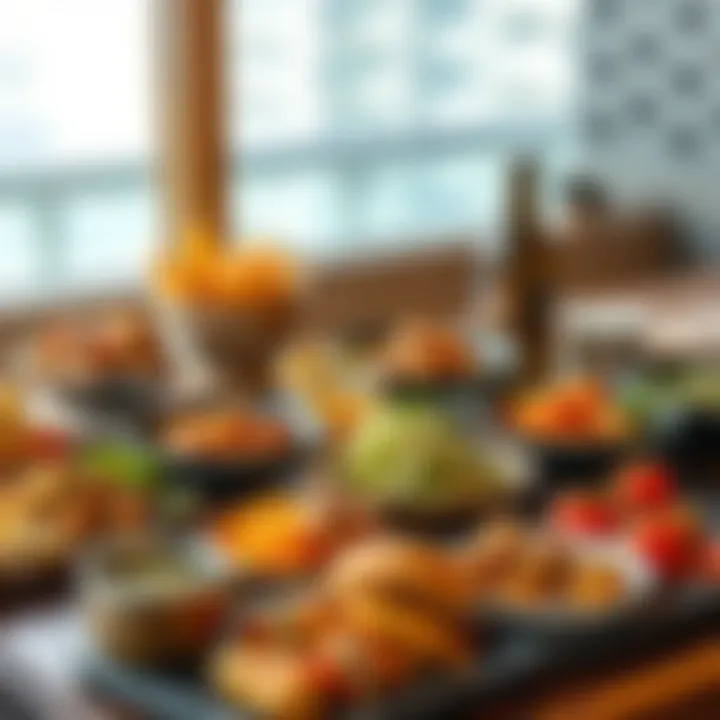 Diverse Culinary Offerings A diverse array of dishes from various cuisines presented beautifully at a casual eatery in JBR.