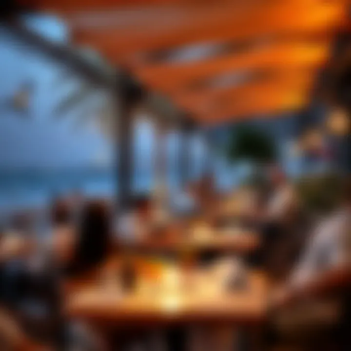 Vibrant Outdoor Dining Atmosphere A lively outdoor dining scene at JBR, with guests enjoying meals while overlooking the beach.
