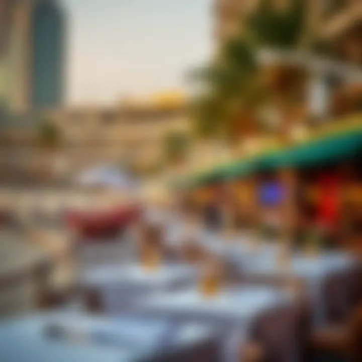 Panoramic View of JBR Restaurants A panoramic view of Jumeirah Beach Residence showcasing vibrant restaurants along the beachfront.