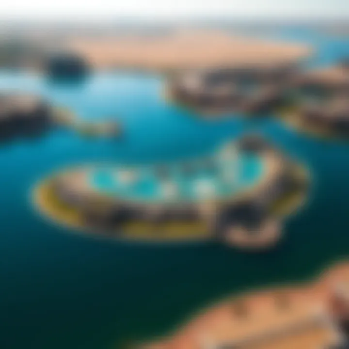 Aerial view of the Damac Lagoon showcasing its expansive water features and surrounding architecture