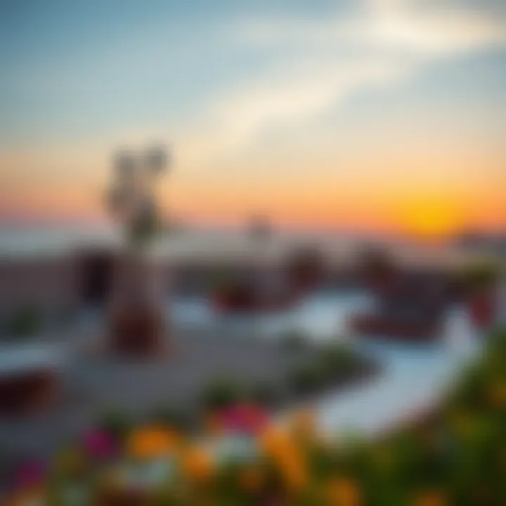 Community spaces designed for interaction near the lagoon, showcasing vibrant landscapes