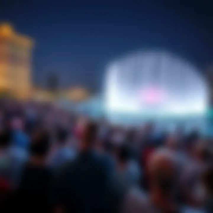 Crowd enjoying the fountain performance