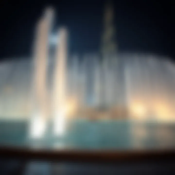 View of Dubai Fountain with Burj Khalifa