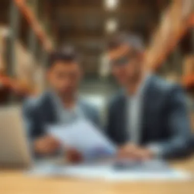 Investors analyzing data and reports related to warehouse sales