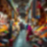 Vibrant stalls filled with spices and textiles