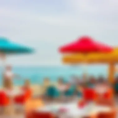 Diverse Dining Experiences at La Mer Colorful dining options at La Mer Beach with a backdrop of the sea