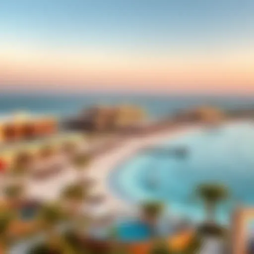 Vibrant Atmosphere of La Mer Beach A panoramic view of La Mer Beach showcasing its vibrant atmosphere and modern architecture