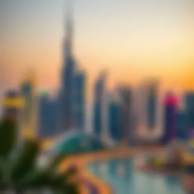 Luxurious Dubai skyline at sunset