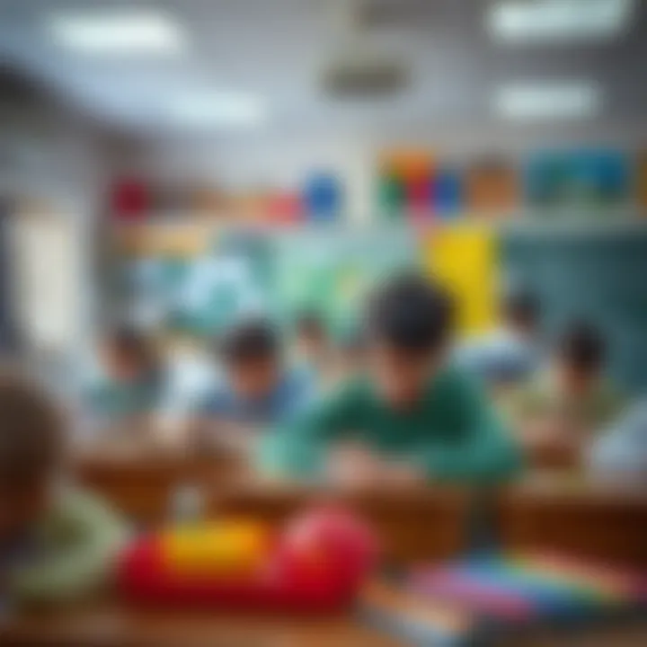 Students engaging in a vibrant classroom environment with diverse learning materials