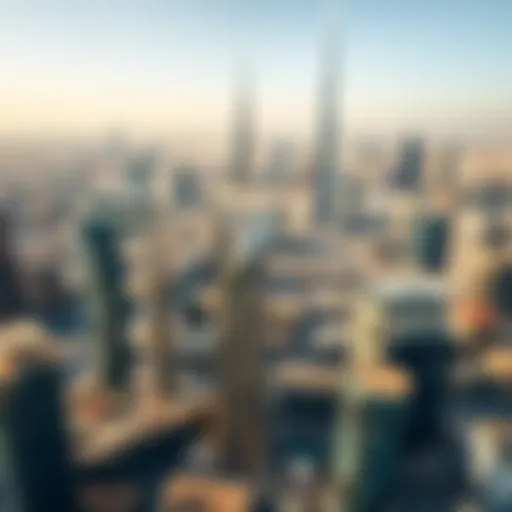Aerial view of Dubai skyline with modern skyscrapers