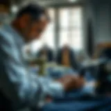 Artisan Craftsmanship in Tailoring Artisan tailor working on bespoke fabric
