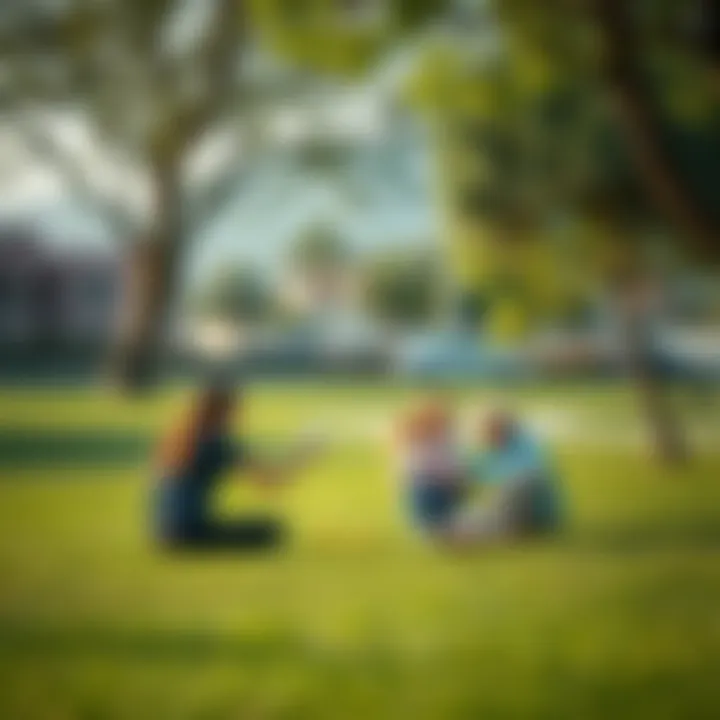 Family enjoying leisure activities in a park at Damac Hills