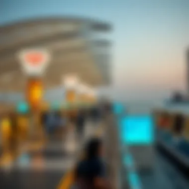 A vibrant ferry terminal bustling with passengers in Dubai