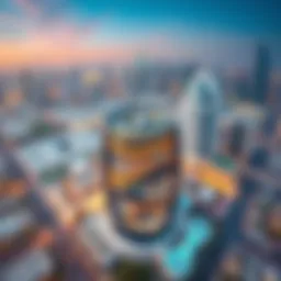 A stunning aerial view of Eye Mall showcasing its modern architectural design amidst the Dubai skyline