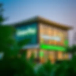 Exterior view of Green Plus Supermarket in Tecom showcasing modern architecture