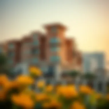 A vibrant neighborhood in Dubai, highlighting residential and commercial properties