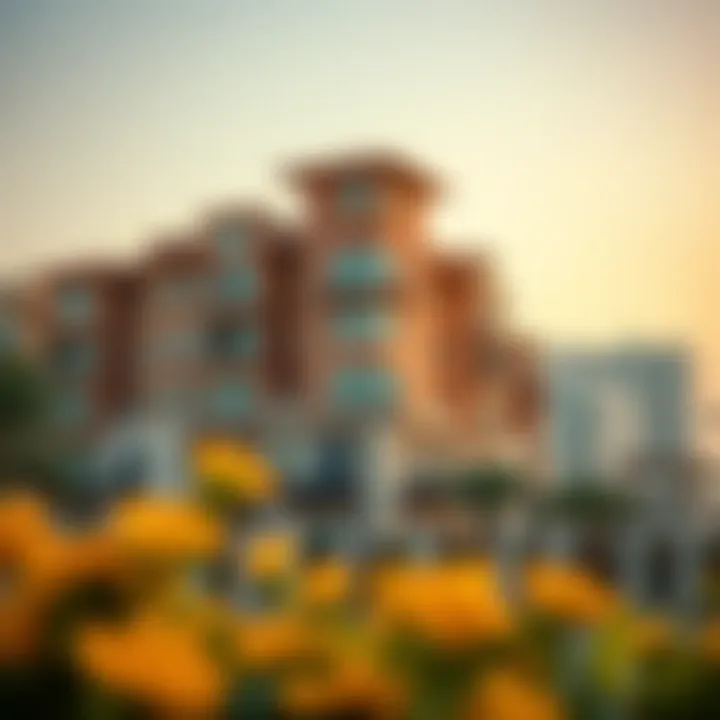A vibrant neighborhood in Dubai, highlighting residential and commercial properties