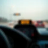 Taxi dashboard displaying fare meter