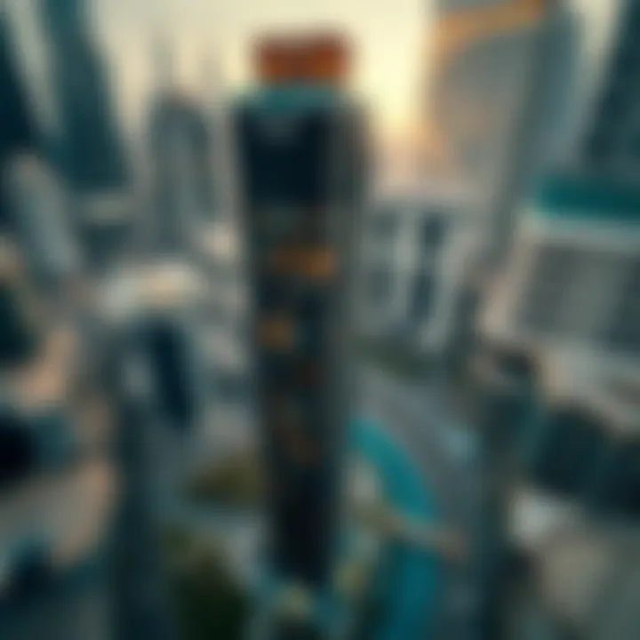 Aerial view of Business Bay featuring Nobles Tower and surrounding developments