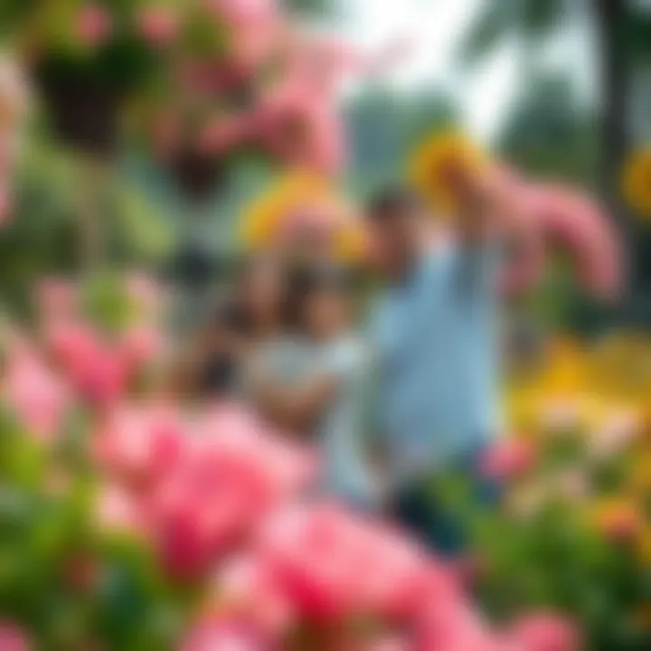 Family taking pictures among the blooms