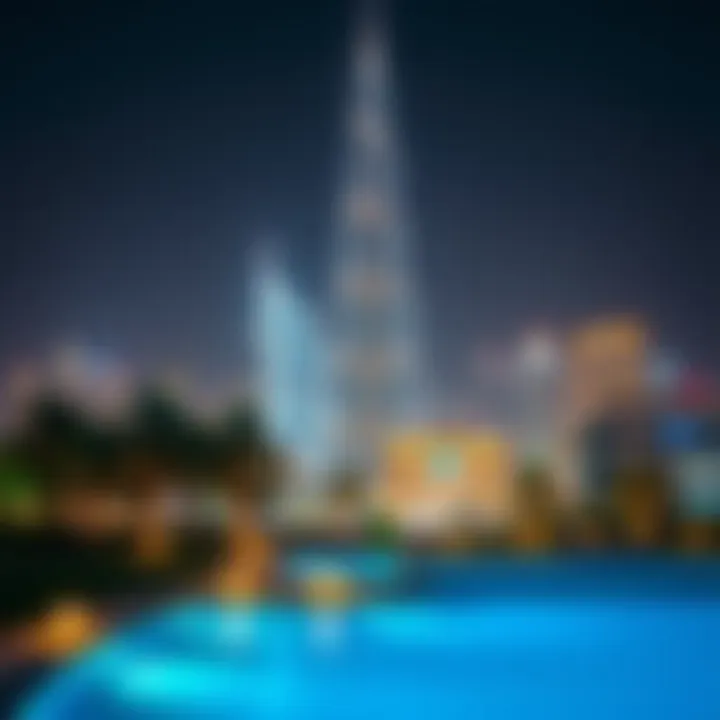 Night view of Palm View Tower illuminated against the Dubai skyline