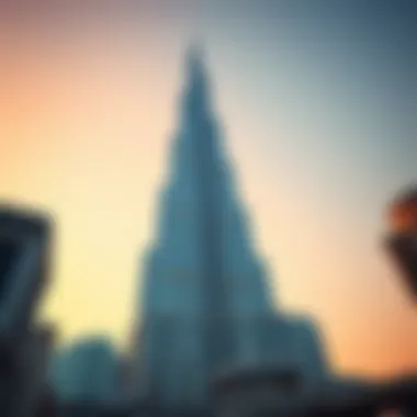 The intricate design of the Burj Khalifa against the sunset