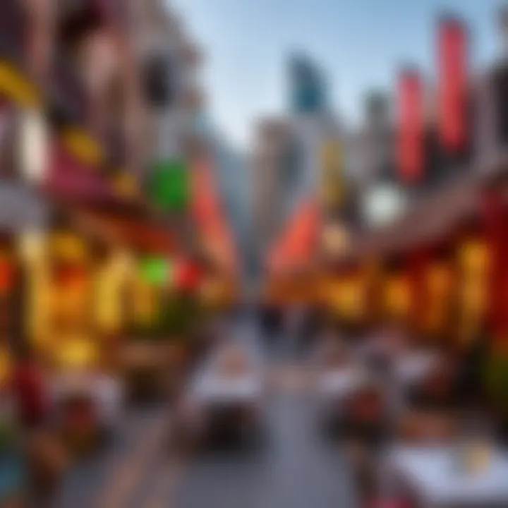 A bustling restaurant street in Deira showcasing diverse cuisines