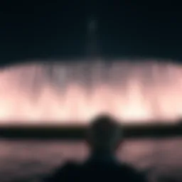 A stunning view of the Dubai Fountain performing against the backdrop of the Burj Khalifa