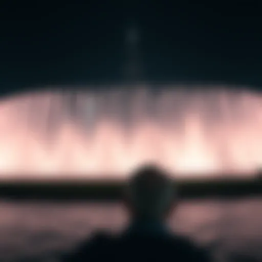 A stunning view of the Dubai Fountain performing against the backdrop of the Burj Khalifa