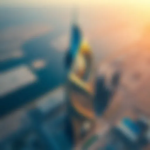 Aerial view of Thuraya Tower showcasing its unique architectural design