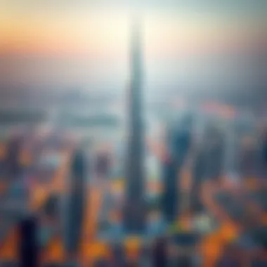 Panoramic view of Dubai skyline with Thuraya Tower as a focal point